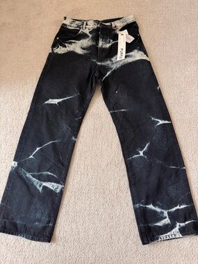PURPLE BRAND Jeans Mens Dark Wash Baggy Wide Leg Marble Coated